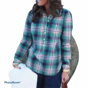 J. Crew Plaid Popover Buttons 3/4 Down Small